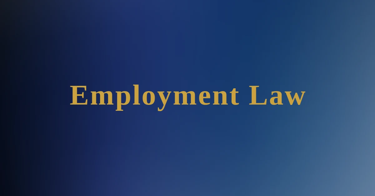 Text "Employment Law" in gold serif font centered on a gradient blue background.