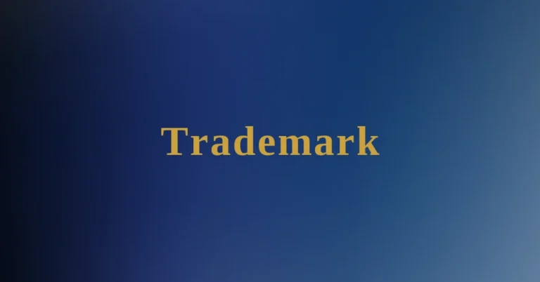 Gold-colored text "Trademark" centered on a blue gradient background.