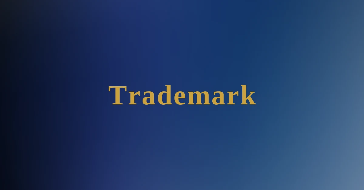Gold-colored text "Trademark" centered on a blue gradient background.