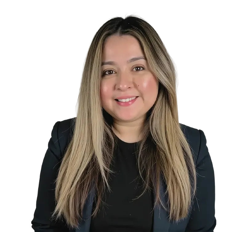 Professional portrait of a smiling woman with long blonde hair wearing a black blazer.